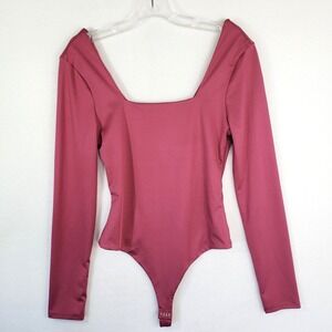 Crave Fame Bodysuit Womens‎ Medium Square Neck Long Sleeve Blouse Top Pink